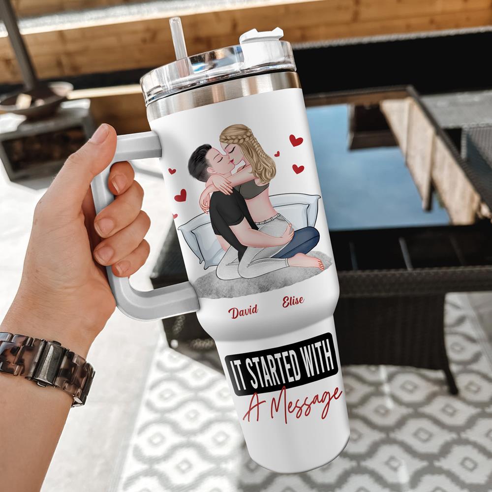  It Started With A Message Romantic Couples - Personalized 40oz Stainless Steel Tumbler - Anniversary Gifts For Couple Her, Him Nh00