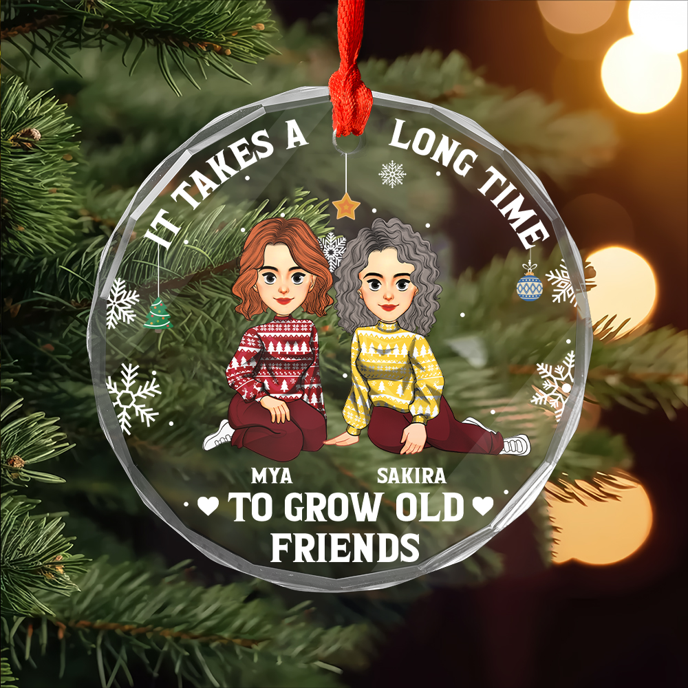 It Takes A Long Time To Grow An Old Friend Christmas - Personalized Circle Glass Ornament Tu20