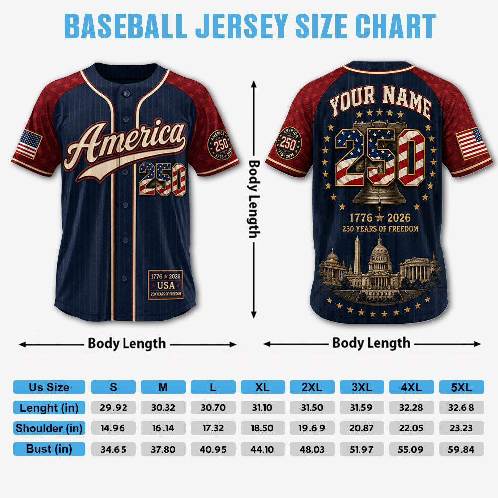 Personalized America 250 Baseball Jersey, Custom Name Number USA 1776 2026 Jersey, Patriotic Liberty Bell Shirt, 4th of July Gift Pt99
