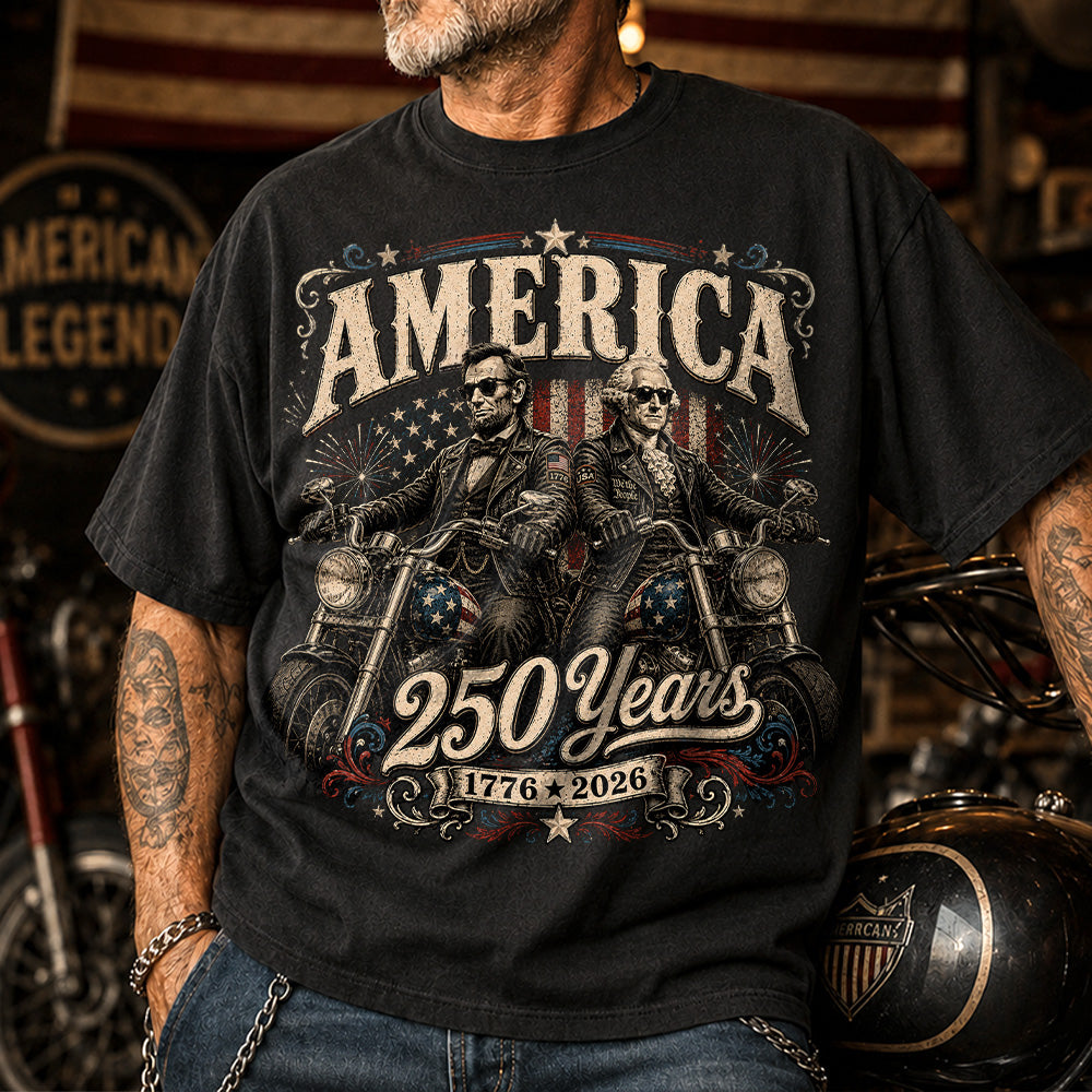 America 250 Years Biker MC Patriotic Motorcycle Shirt, 1776 2026 USA 250th Anniversary Vintage Graphic Tee Hv01