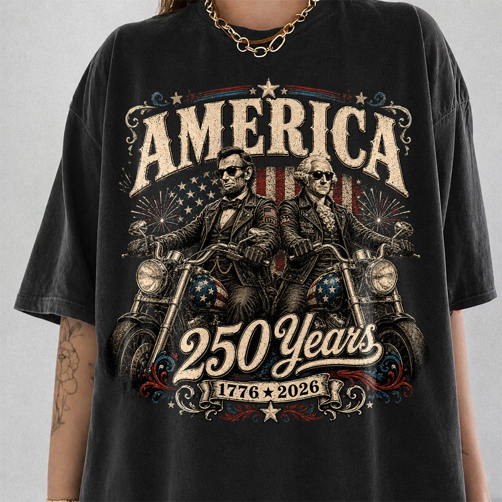 America 250 Years Biker MC Patriotic Motorcycle Shirt, 1776 2026 USA 250th Anniversary Vintage Graphic Tee Hv01