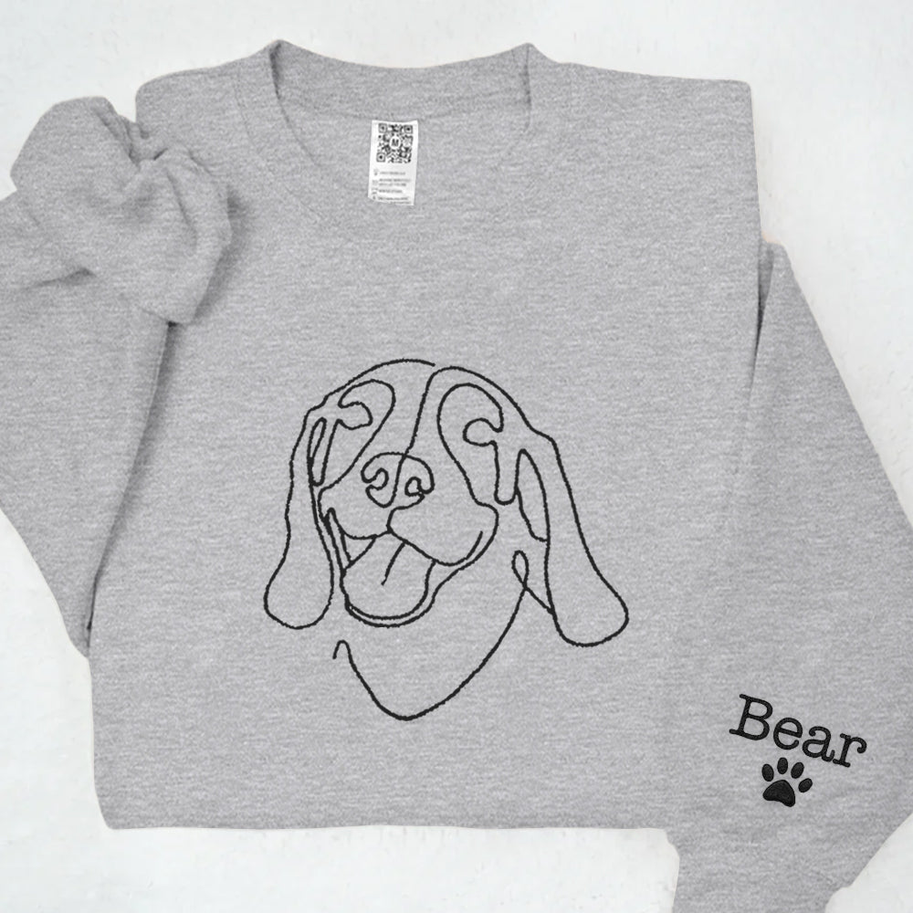 Custom Dog Shirt, Pet Outline Embroidered Sweatshirt, Dog Mom Line Art Sweatshirt, Custom Dog Sweatshirt, Personalized Dog Gift