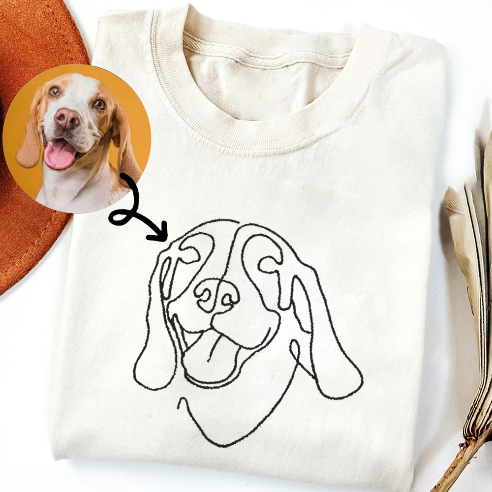Custom Dog Shirt, Pet Outline Embroidered Sweatshirt, Dog Mom Line Art Sweatshirt, Custom Dog Sweatshirt, Personalized Dog Gift