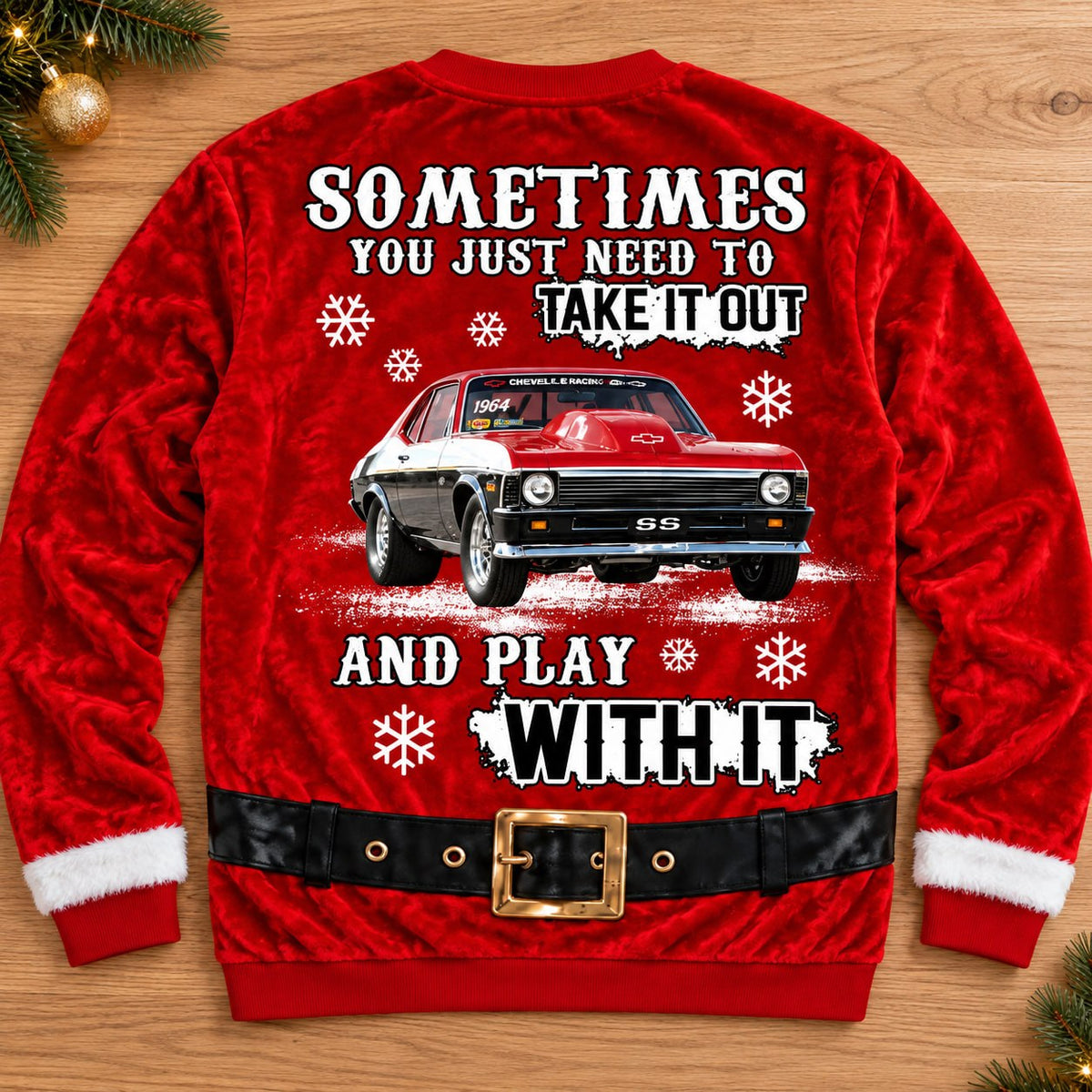 Take It Out & Play - Funny Muscle Santa – Custom Photo Car Christmas Sweatshirt - Gift For Car Lovers A2110 T24