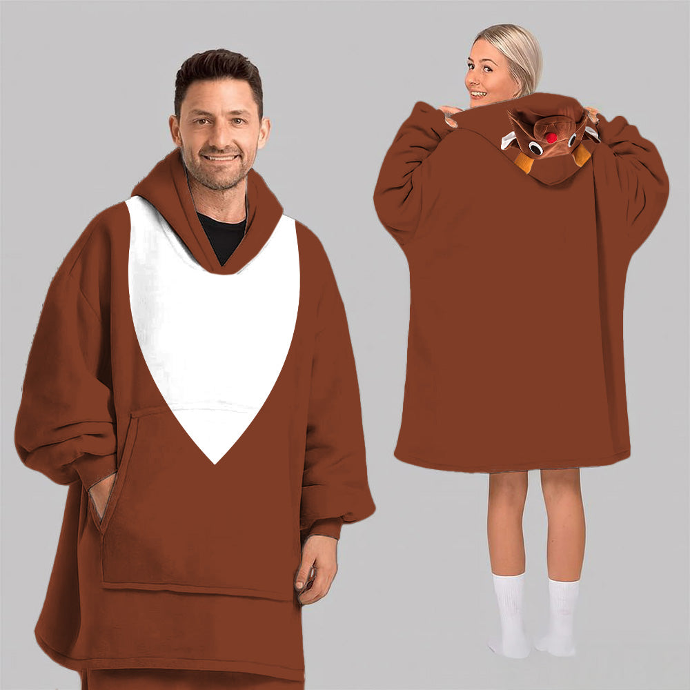 Custom Rudolph & Santa Claus & Elf & Snowman Oversized Fleece Hoodie Matching Christmas Costume for Women Men & Kids Pt99