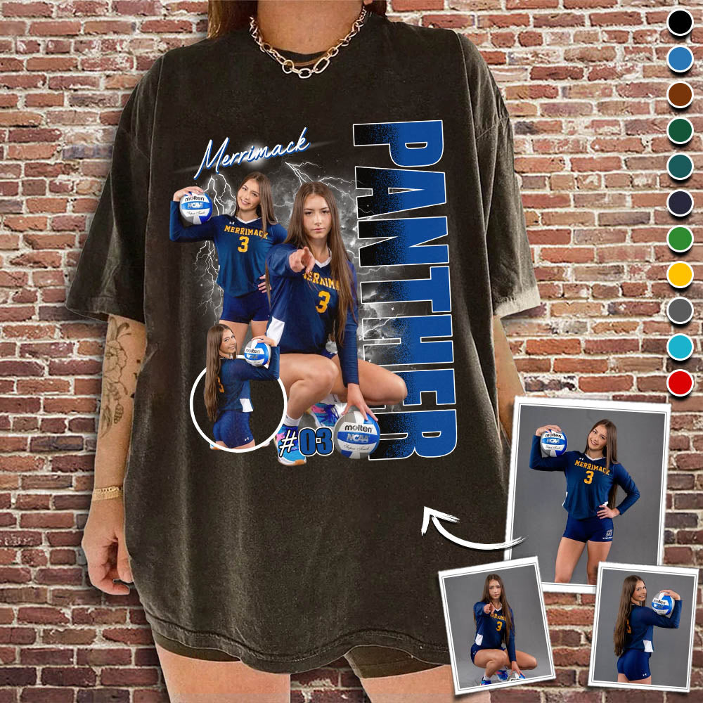 Custom Photo Volleyball Player Shirt - Personalized Team Name School Name Bootleg Shirt T1807 Pt99