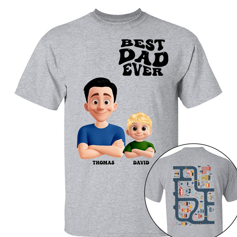 Funny Tired Dad - Baby Plays Cars On Dad's Back Mat Road - Personalized Shirt For Dad Grandpa NA04 Pt99