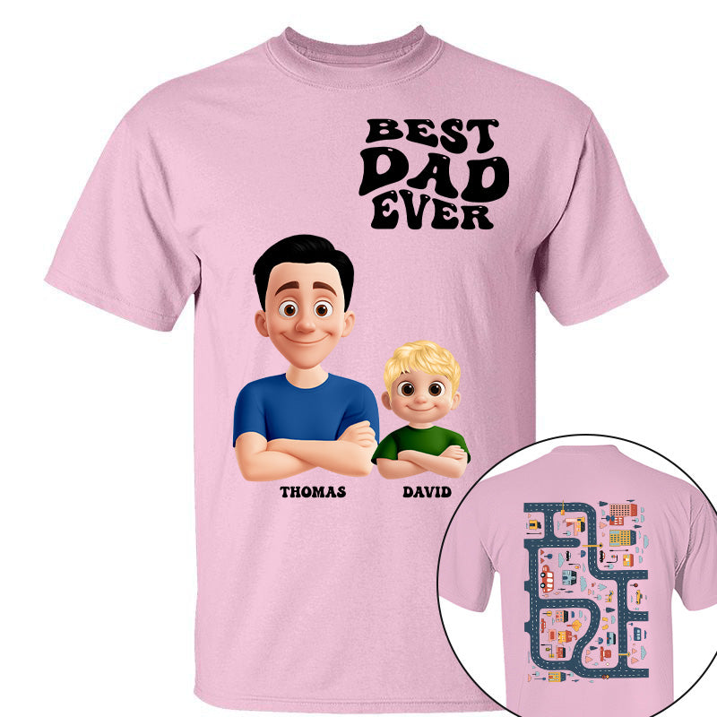 Funny Tired Dad - Baby Plays Cars On Dad's Back Mat Road - Personalized Shirt For Dad Grandpa NA04 Pt99