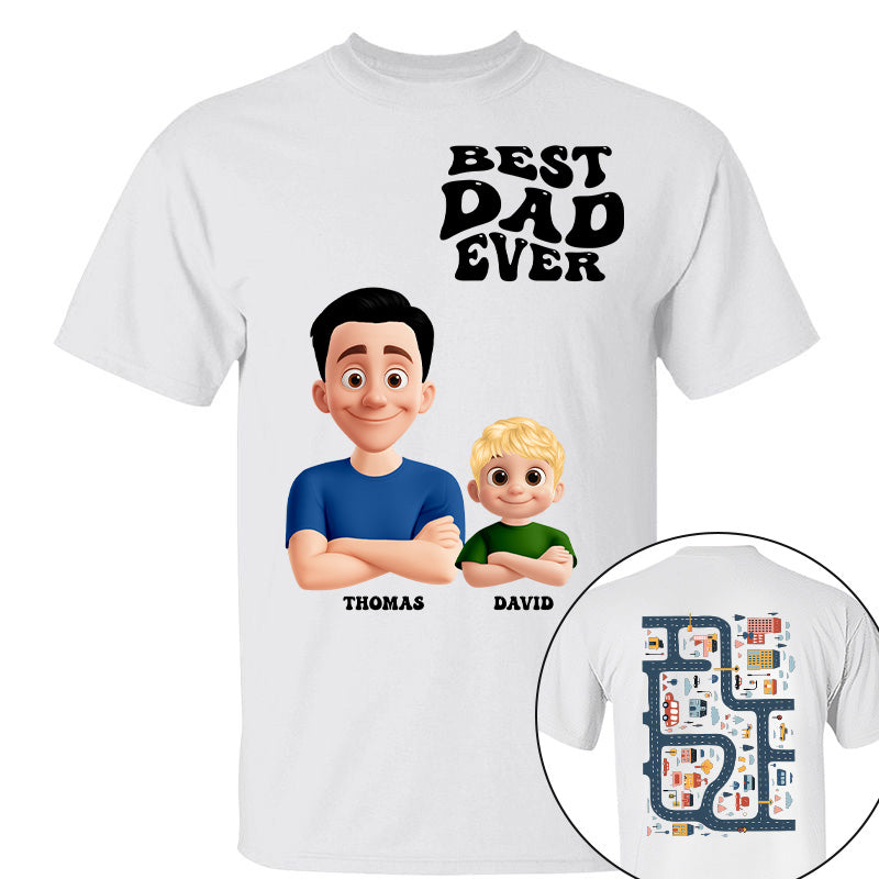 Funny Tired Dad - Baby Plays Cars On Dad's Back Mat Road - Personalized Shirt For Dad Grandpa NA04 Pt99