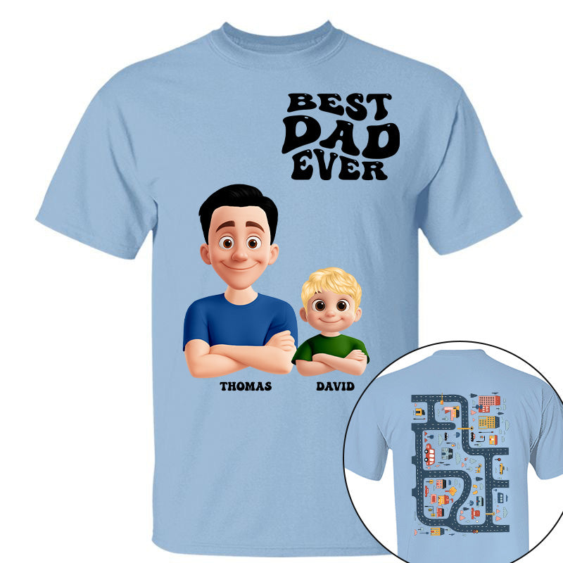 Funny Tired Dad - Baby Plays Cars On Dad's Back Mat Road - Personalized Shirt For Dad Grandpa NA04 Pt99