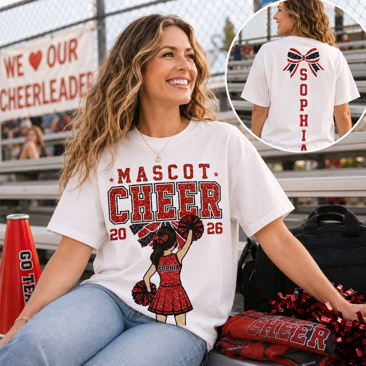 Personalized Cheerleader Shirt - Custom Cheer Team Name T-Shirt, Cheer Game Day Shirt for Mom Na02 VH01