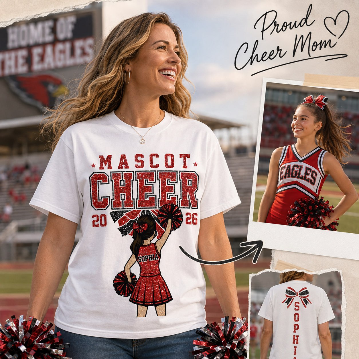 Personalized Cheerleader Shirt - Custom Cheer Team Name T-Shirt, Cheer Game Day Shirt for Mom Na02 VH01