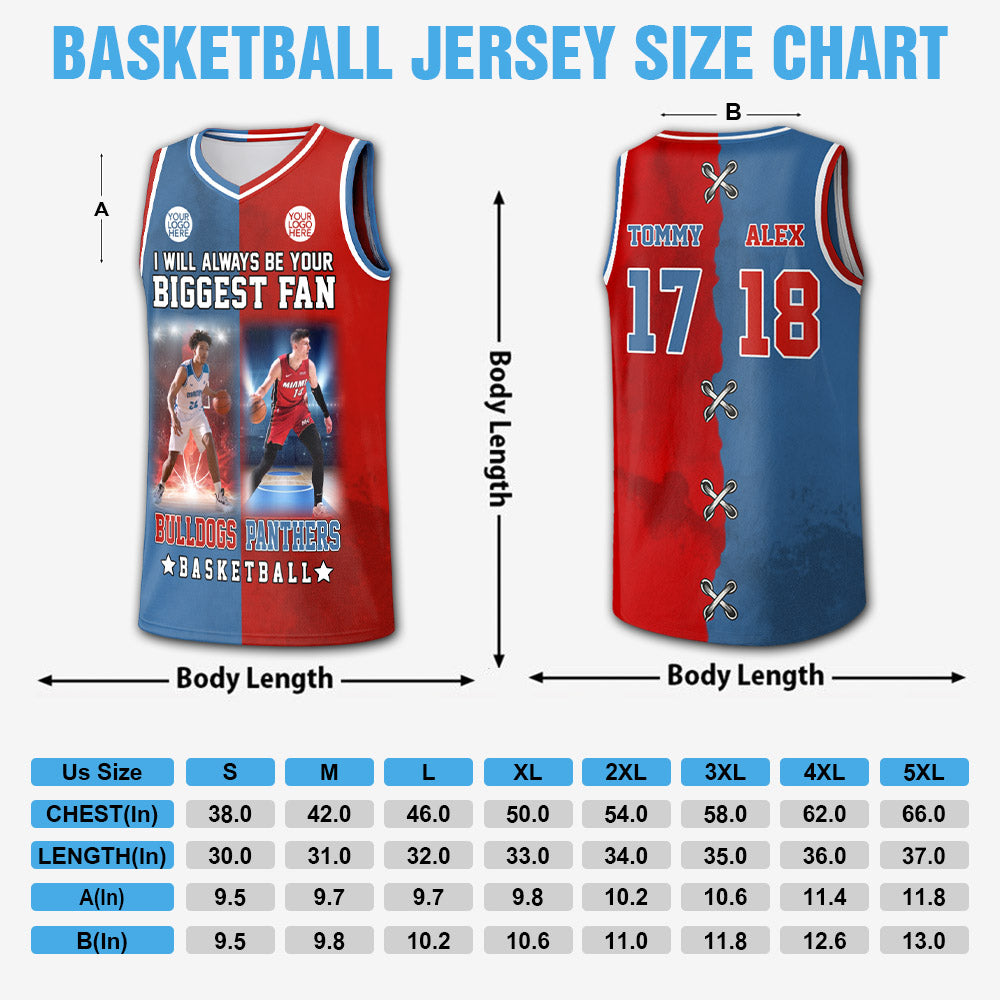 I Will Always Be Your Biggest Fan – Two Teams Personalized All Over Print Basketball Jersey – Basketball Mom & Grandma Sport Family Na02