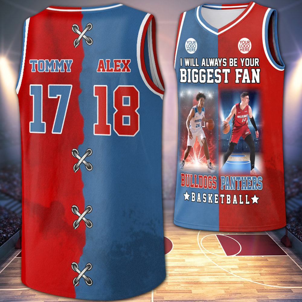 I Will Always Be Your Biggest Fan – Two Teams Personalized All Over Print Basketball Jersey – Basketball Mom & Grandma Sport Family Na02