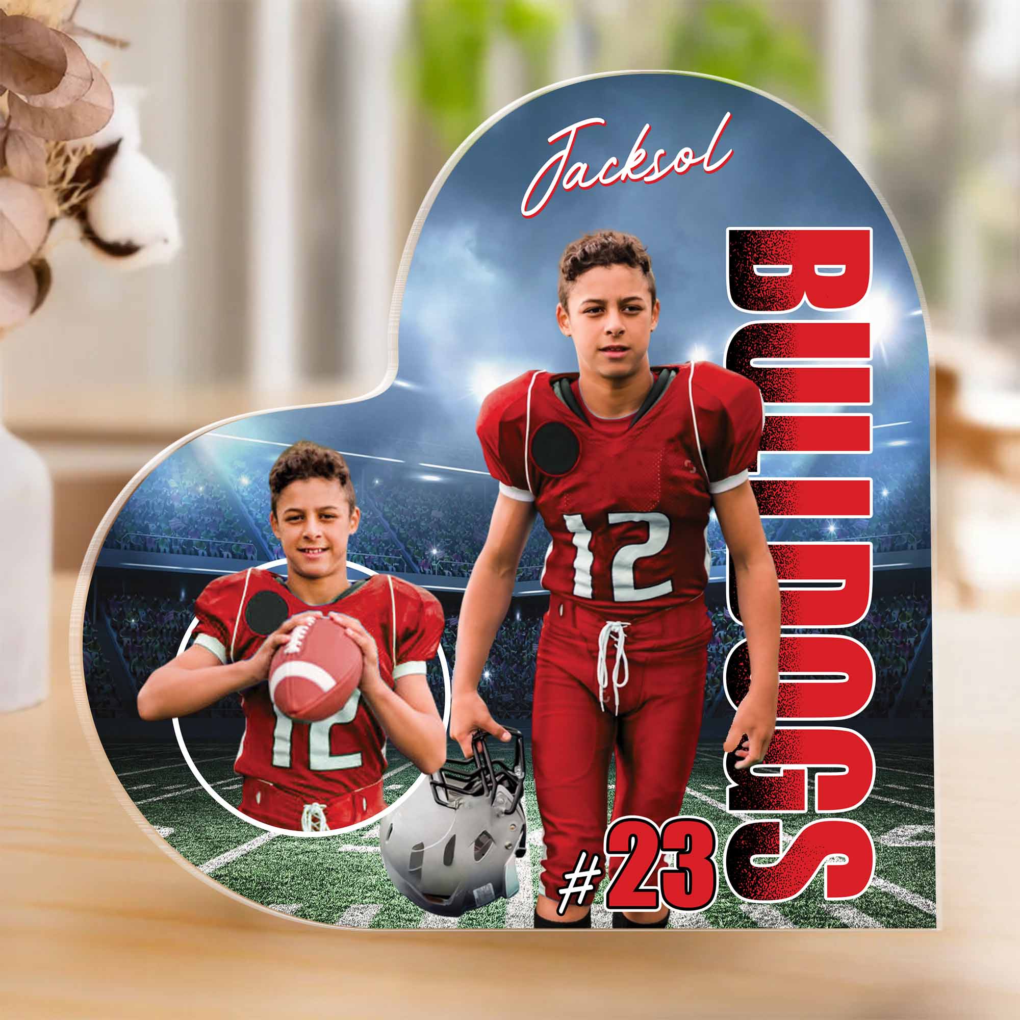 Custom Photo Football Game Day Football Heart Acrylic Gift For Football Lovers - Personalized Gift For Football Pt99