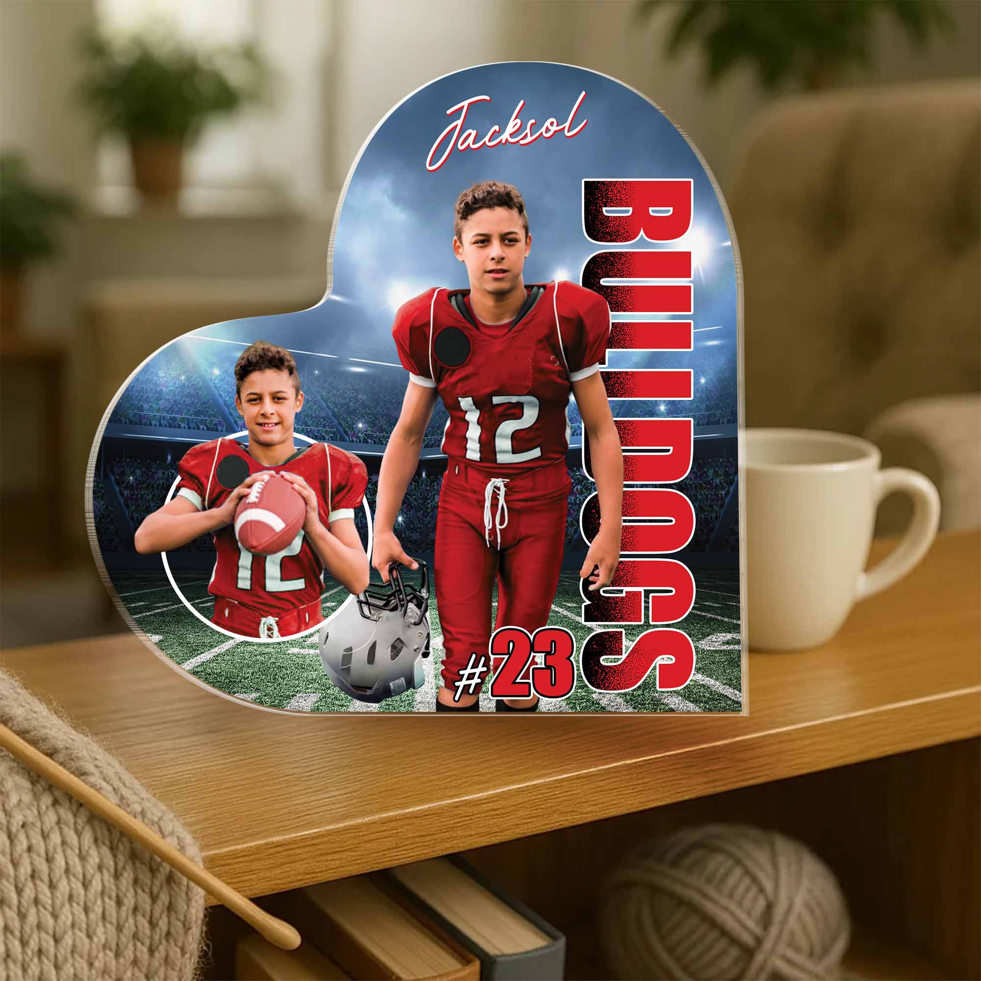 Custom Photo Football Game Day Football Heart Acrylic Gift For Football Lovers - Personalized Gift For Football Pt99