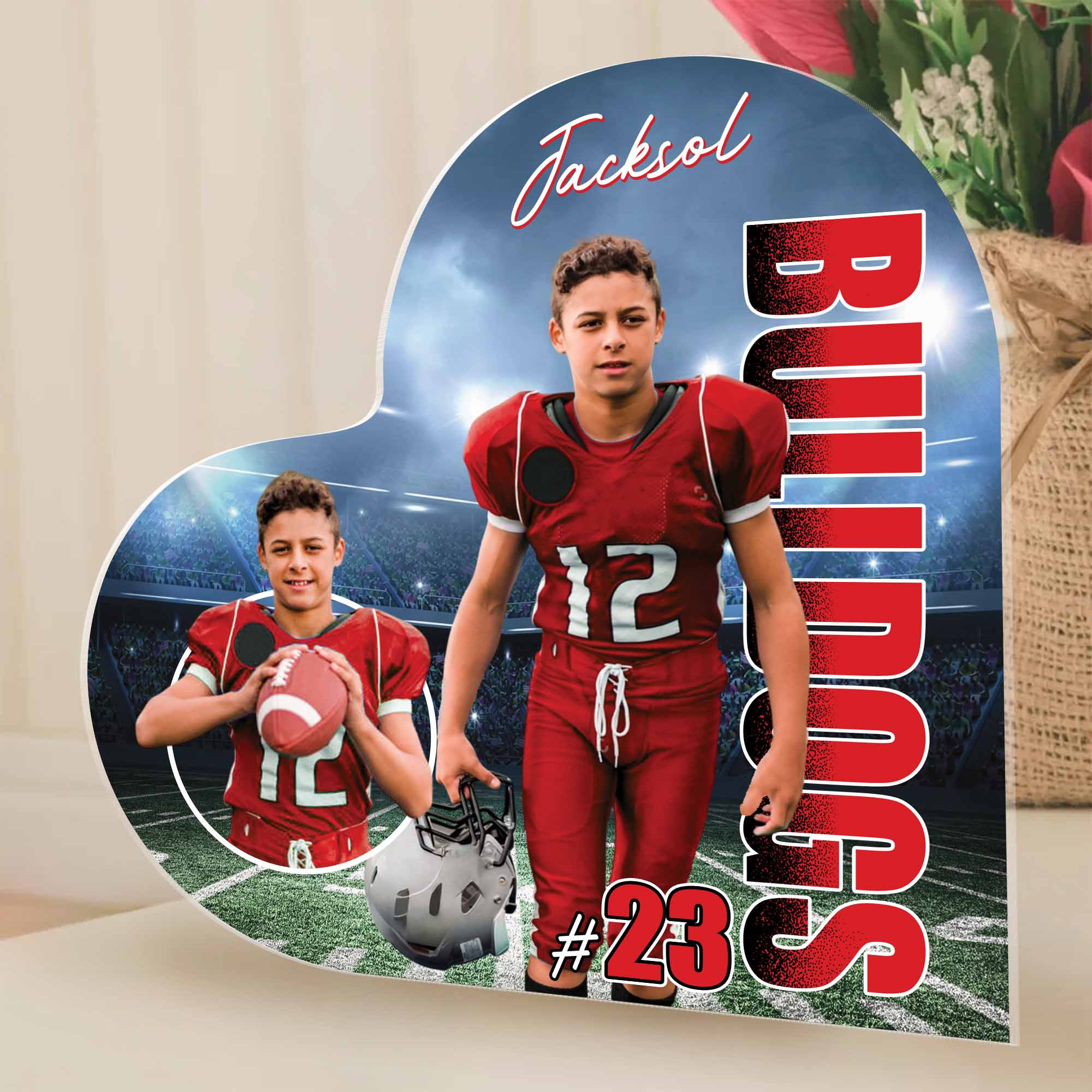Custom Photo Football Game Day Football Heart Acrylic Gift For Football Lovers - Personalized Gift For Football Pt99