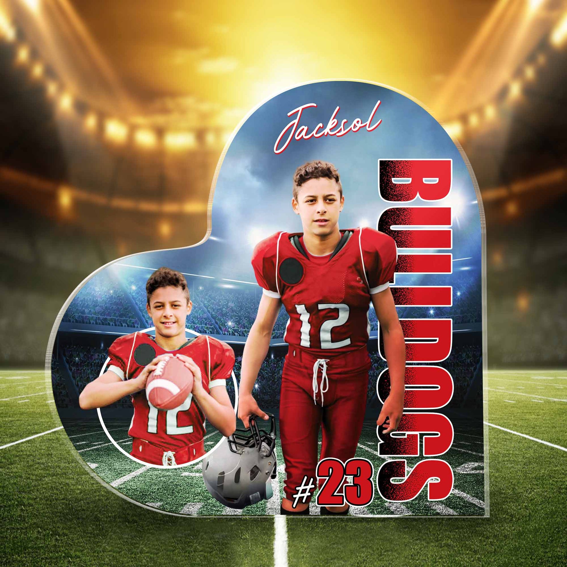 Custom Photo Football Game Day Football Heart Acrylic Gift For Football Lovers - Personalized Gift For Football Pt99