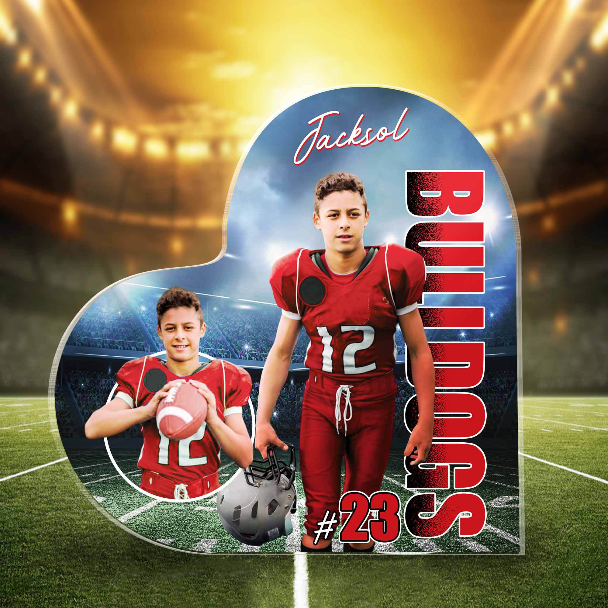 Custom Photo Football Game Day Football Heart Acrylic Gift For Football Lovers - Personalized Gift For Football Pt99