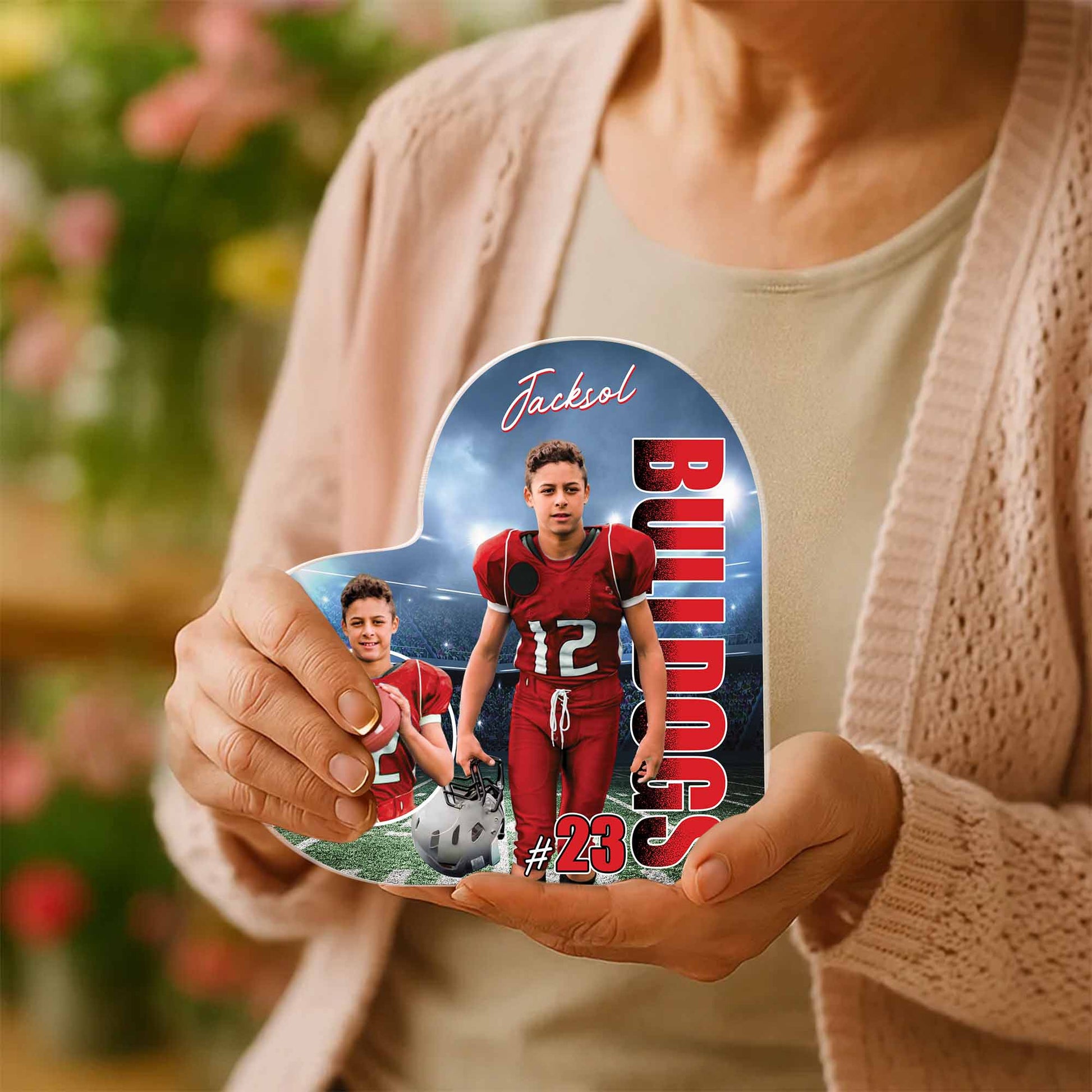 Custom Photo Football Game Day Football Heart Acrylic Gift For Football Lovers - Personalized Gift For Football Pt99