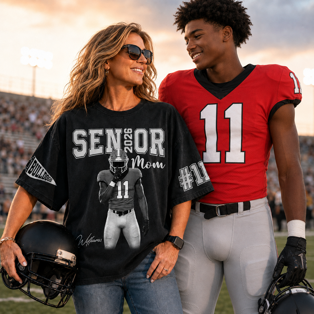 Custom Player Name and Number T-Shirt, Personalized Football Senior Mom Tee, Football Game Day Gift Na02 Hv01