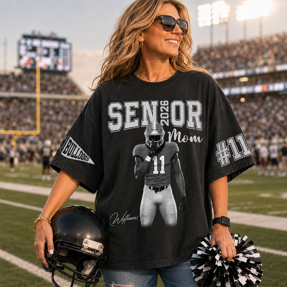 Custom Player Name and Number T-Shirt, Personalized Football Senior Mom Tee, Football Game Day Gift Na02 Hv01