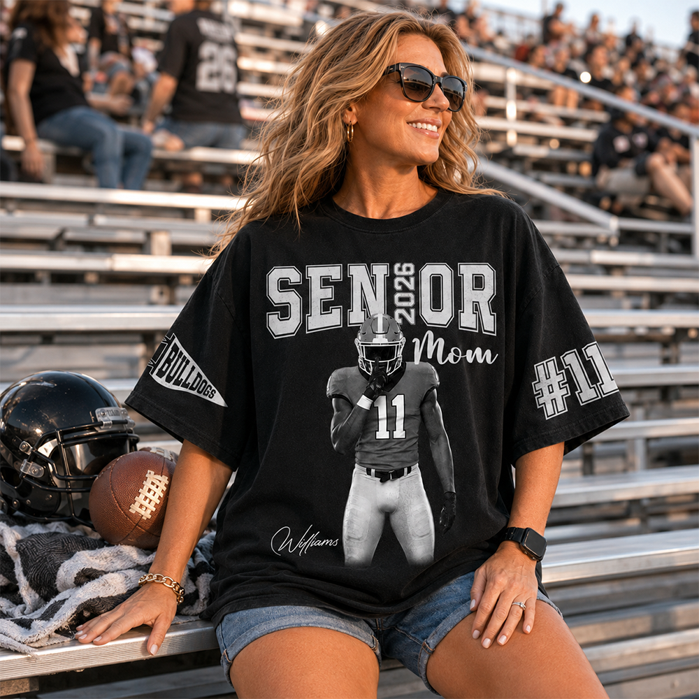 Custom Player Name and Number T-Shirt, Personalized Football Senior Mom Tee, Football Game Day Gift Na02 Hv01