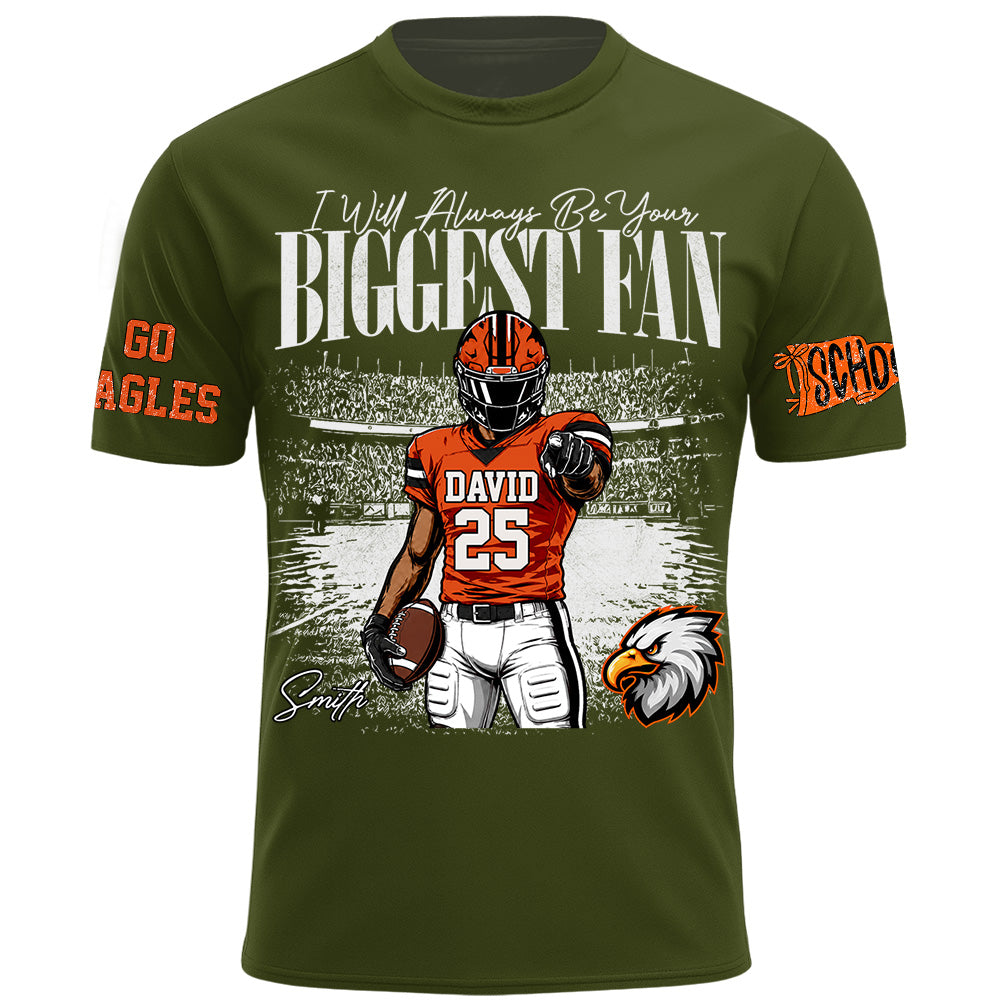 I'll Always Be Your Biggest Fan, Personalized Vintage “Biggest Fan” Football Shirt, Custom School Team Name, Gift For Football Lovers T1807 Hv01