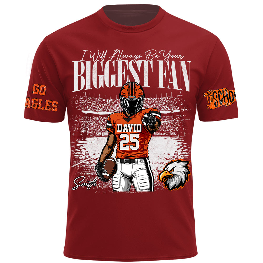 I'll Always Be Your Biggest Fan, Personalized Vintage “Biggest Fan” Football Shirt, Custom School Team Name, Gift For Football Lovers T1807 Hv01