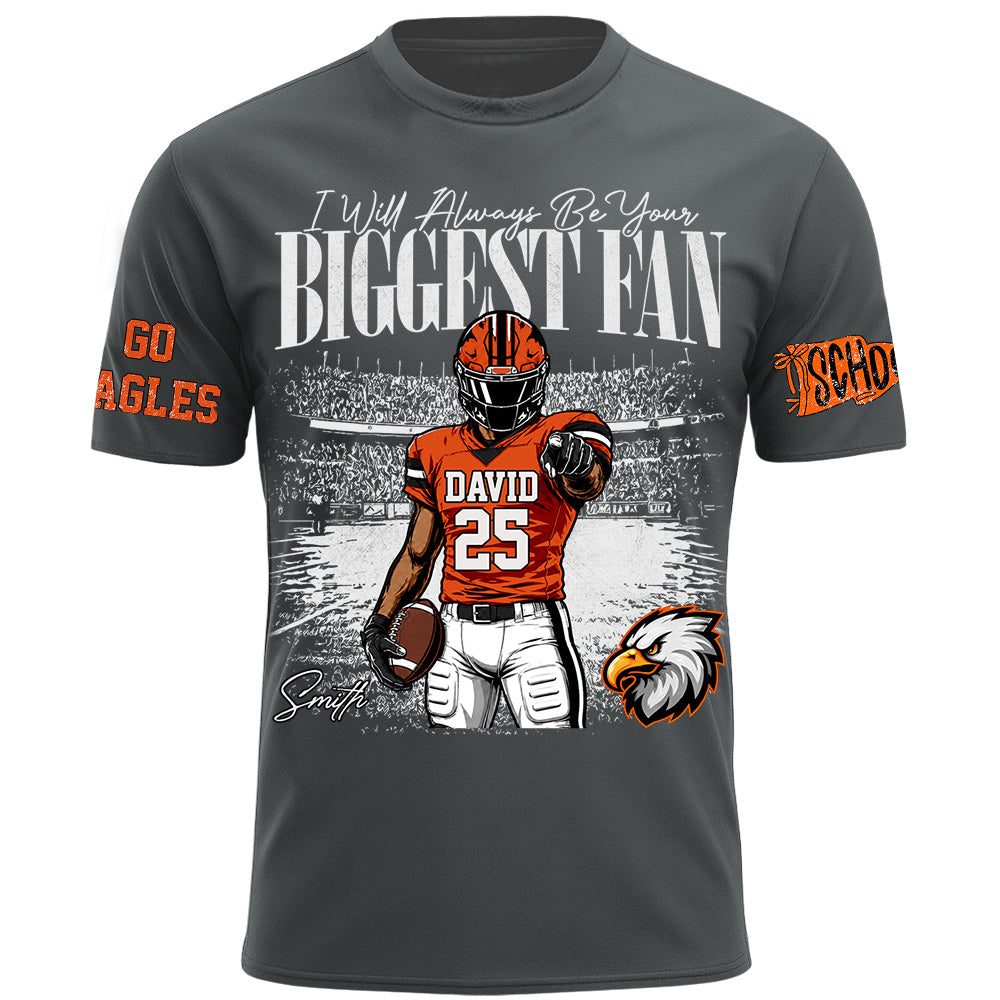 I'll Always Be Your Biggest Fan, Personalized Vintage “Biggest Fan” Football Shirt, Custom School Team Name, Gift For Football Lovers T1807 Hv01