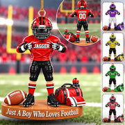 Personalized Football Player Christmas Ornament, Custom Name, Number & Uniform Colors, Just a Boy Who Loves Football Gift New Hv01
