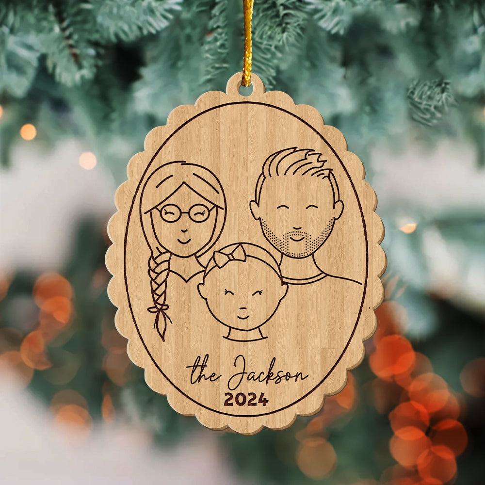 Custom Family Face Ornament - Personalized Wooden Ornament