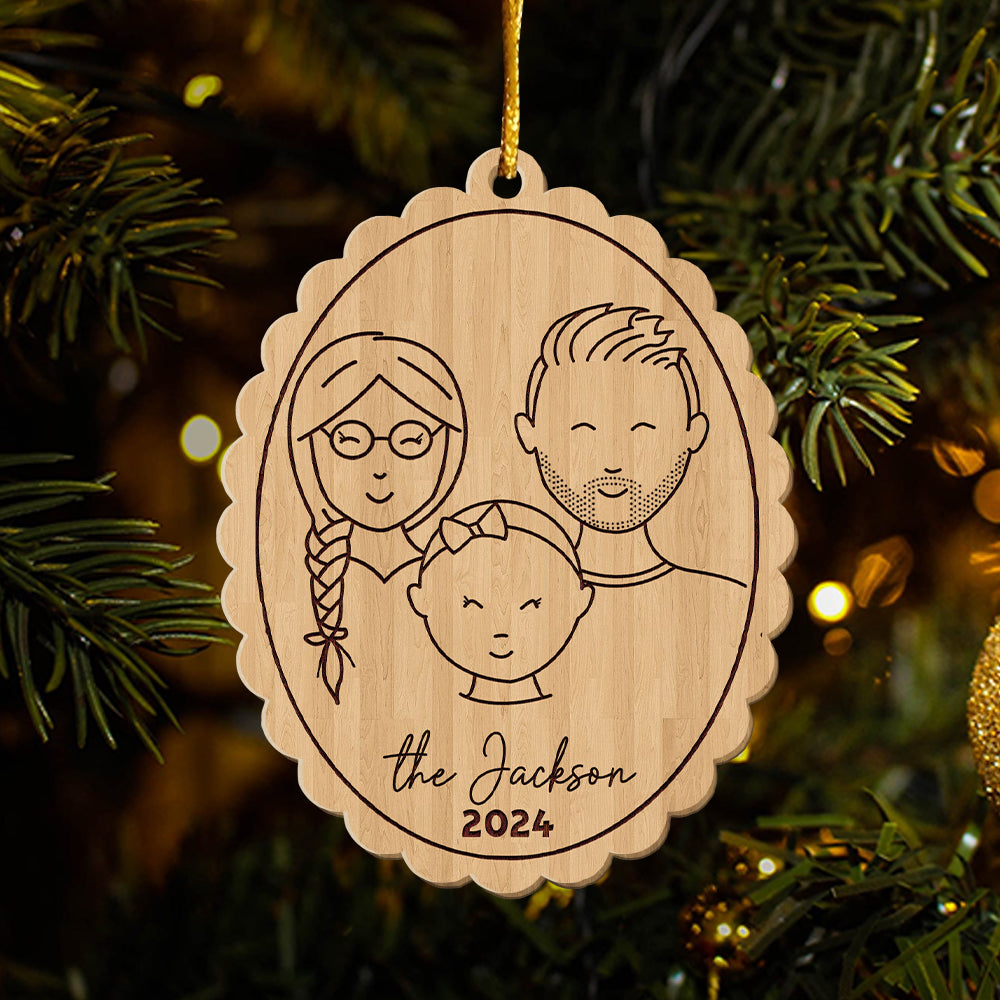 Custom Family Face Ornament - Personalized Wooden Ornament