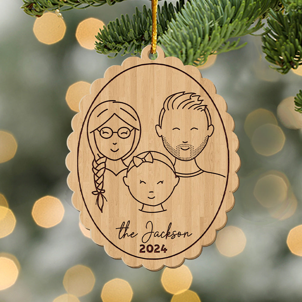 Custom Family Face Ornament - Personalized Wooden Ornament