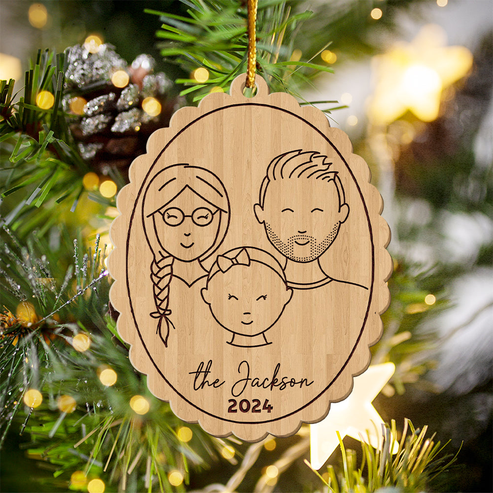 Custom Family Face Ornament - Personalized Wooden Ornament