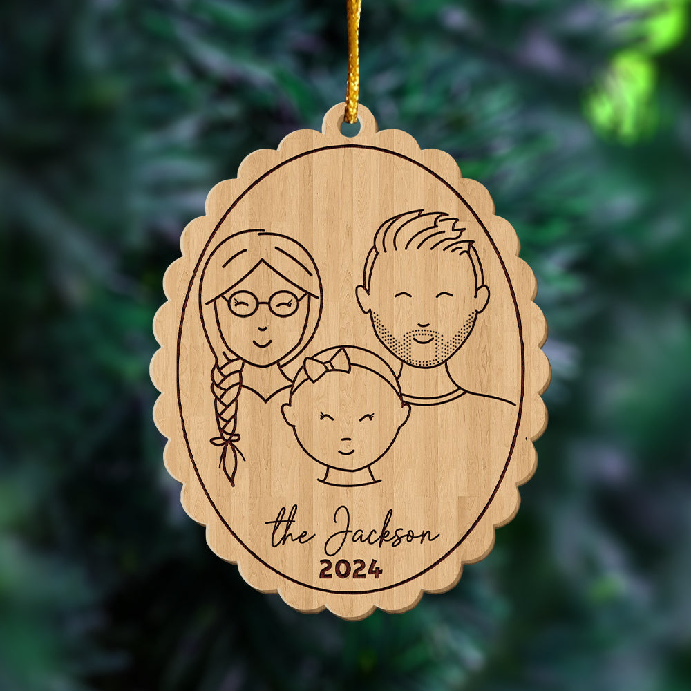 Custom Family Face Ornament - Personalized Wooden Ornament