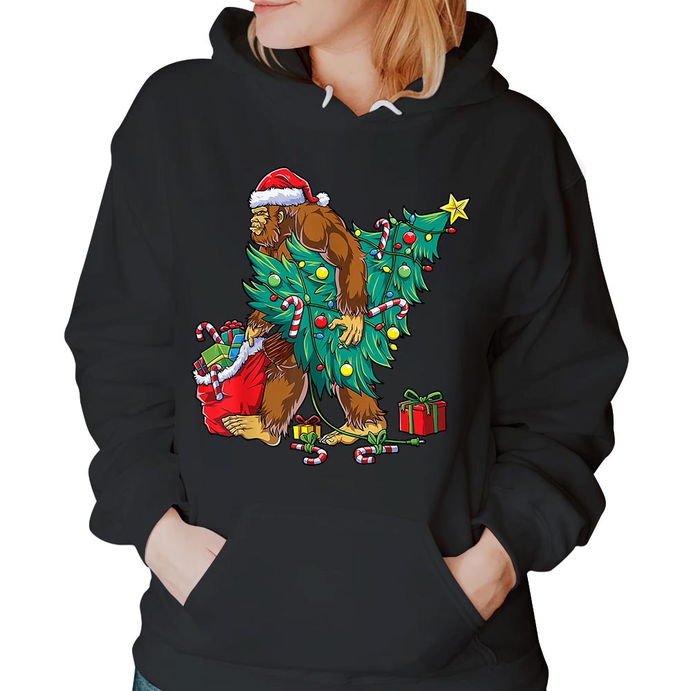 Bigfoot Christmas Tree Lights Xmas Boys Men Sasquatch Lovers Shirt