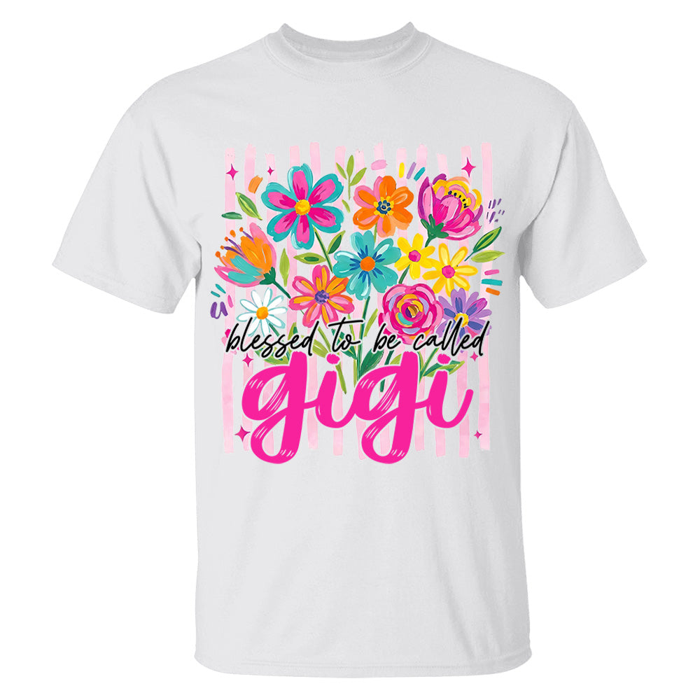 Blessed To Be Called Gigi, Personalized Grandma Shirt With Grandkids Name, Striped Boho Floral Brushstroke Custom Nickname Gigi Nini Nana Mimi, Gift For Grandma For Mom, Best Gifts For Mother's Day MI209 VH01