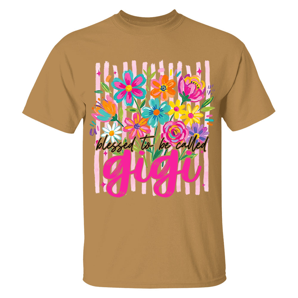 Blessed To Be Called Gigi, Personalized Grandma Shirt With Grandkids Name, Striped Boho Floral Brushstroke Custom Nickname Gigi Nini Nana Mimi, Gift For Grandma For Mom, Best Gifts For Mother's Day MI209 VH01