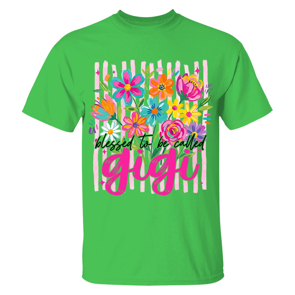 Blessed To Be Called Gigi, Personalized Grandma Shirt With Grandkids Name, Striped Boho Floral Brushstroke Custom Nickname Gigi Nini Nana Mimi, Gift For Grandma For Mom, Best Gifts For Mother's Day MI209 VH01