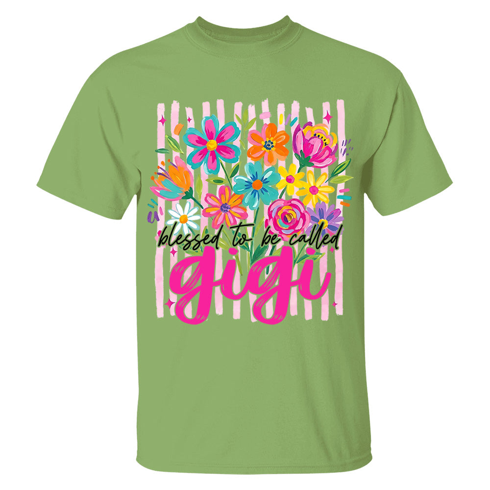 Blessed To Be Called Gigi, Personalized Grandma Shirt With Grandkids Name, Striped Boho Floral Brushstroke Custom Nickname Gigi Nini Nana Mimi, Gift For Grandma For Mom, Best Gifts For Mother's Day MI209 VH01
