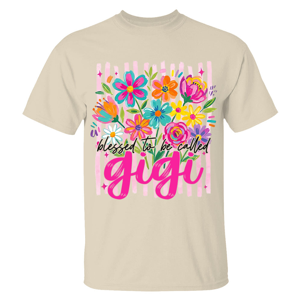 Blessed To Be Called Gigi, Personalized Grandma Shirt With Grandkids Name, Striped Boho Floral Brushstroke Custom Nickname Gigi Nini Nana Mimi, Gift For Grandma For Mom, Best Gifts For Mother's Day MI209 VH01