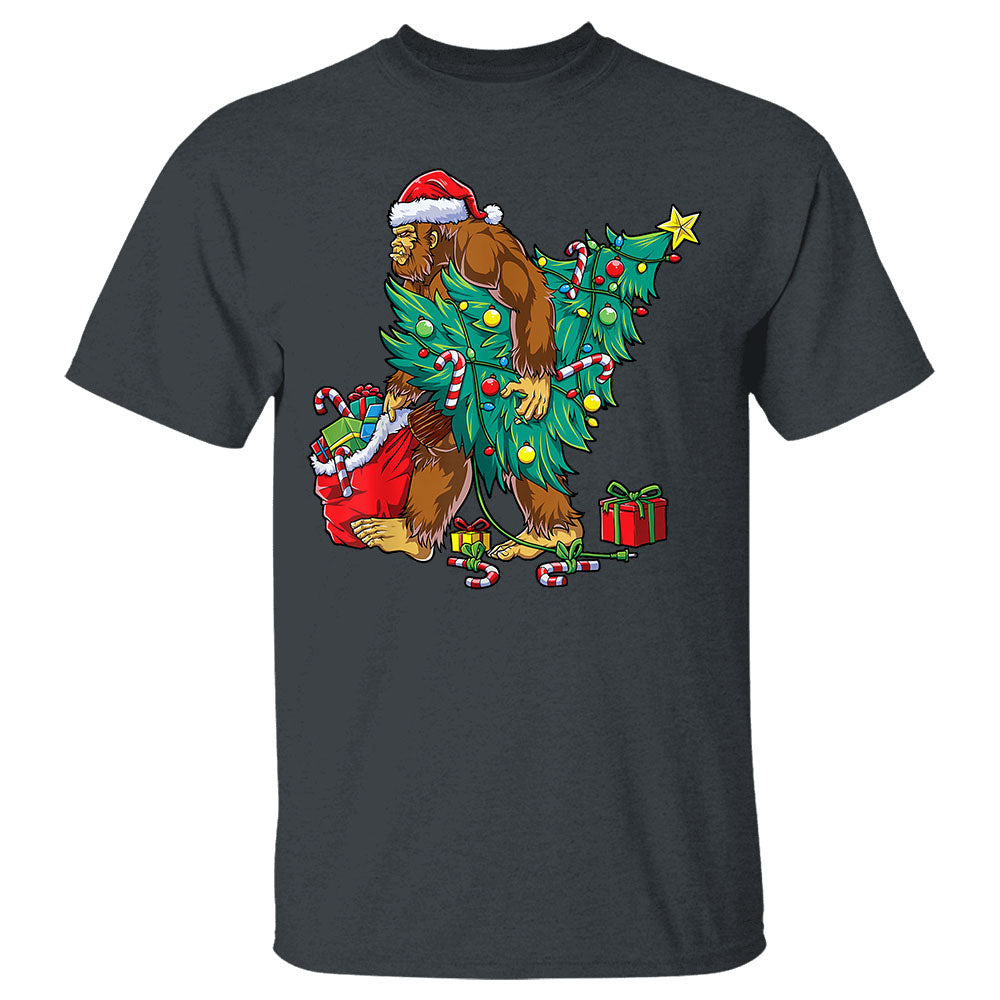Bigfoot Christmas Tree Lights Xmas Boys Men Sasquatch Lovers Shirt