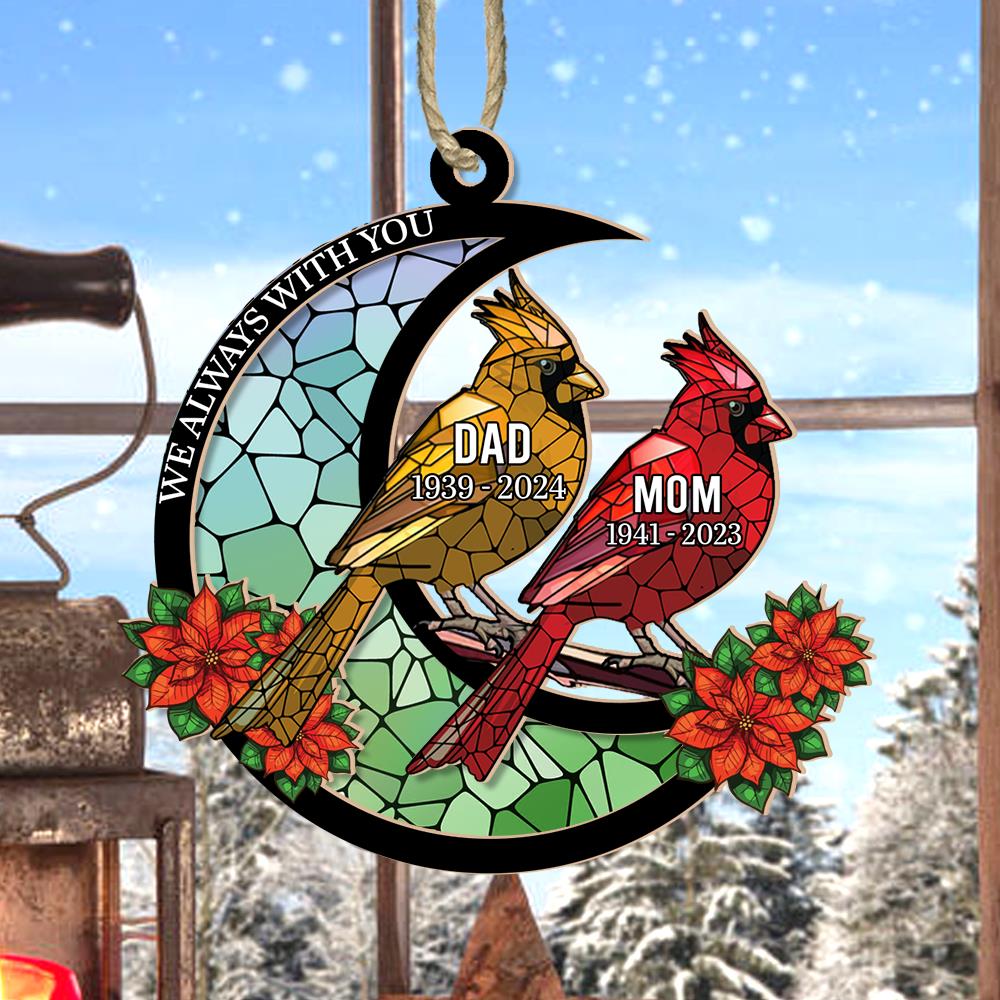 Memorial Cardinal Stained Glass Moon - Personalized Window Hanging Suncatcher Ornament