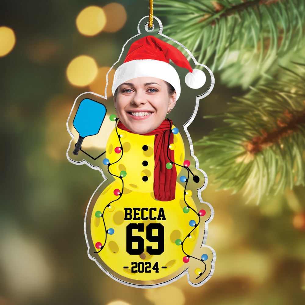 Custom Photo Pickleball Snowman Ornament - Gifts For Players, Team, Boys - Personalized Acrylic Ornament Tu20
