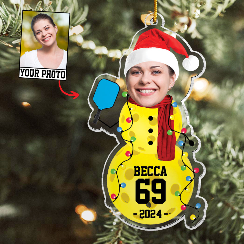 Custom Photo Pickleball Snowman Ornament - Gifts For Players, Team, Boys - Personalized Acrylic Ornament Tu20