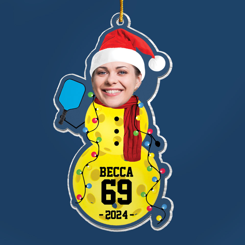 Custom Photo Pickleball Snowman Ornament - Gifts For Players, Team, Boys - Personalized Acrylic Ornament Tu20