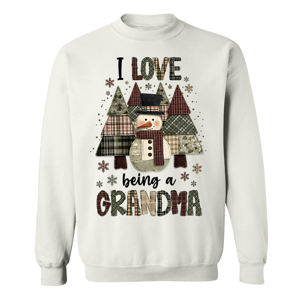 I Love Being Grandma Shirt - Personalized 2D Patchwork Snowman Sweatshirt For Grandmas NA04