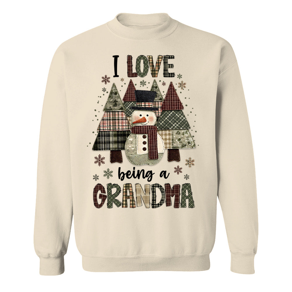 I Love Being Grandma Shirt - Personalized 2D Patchwork Snowman Sweatshirt For Grandmas NA04