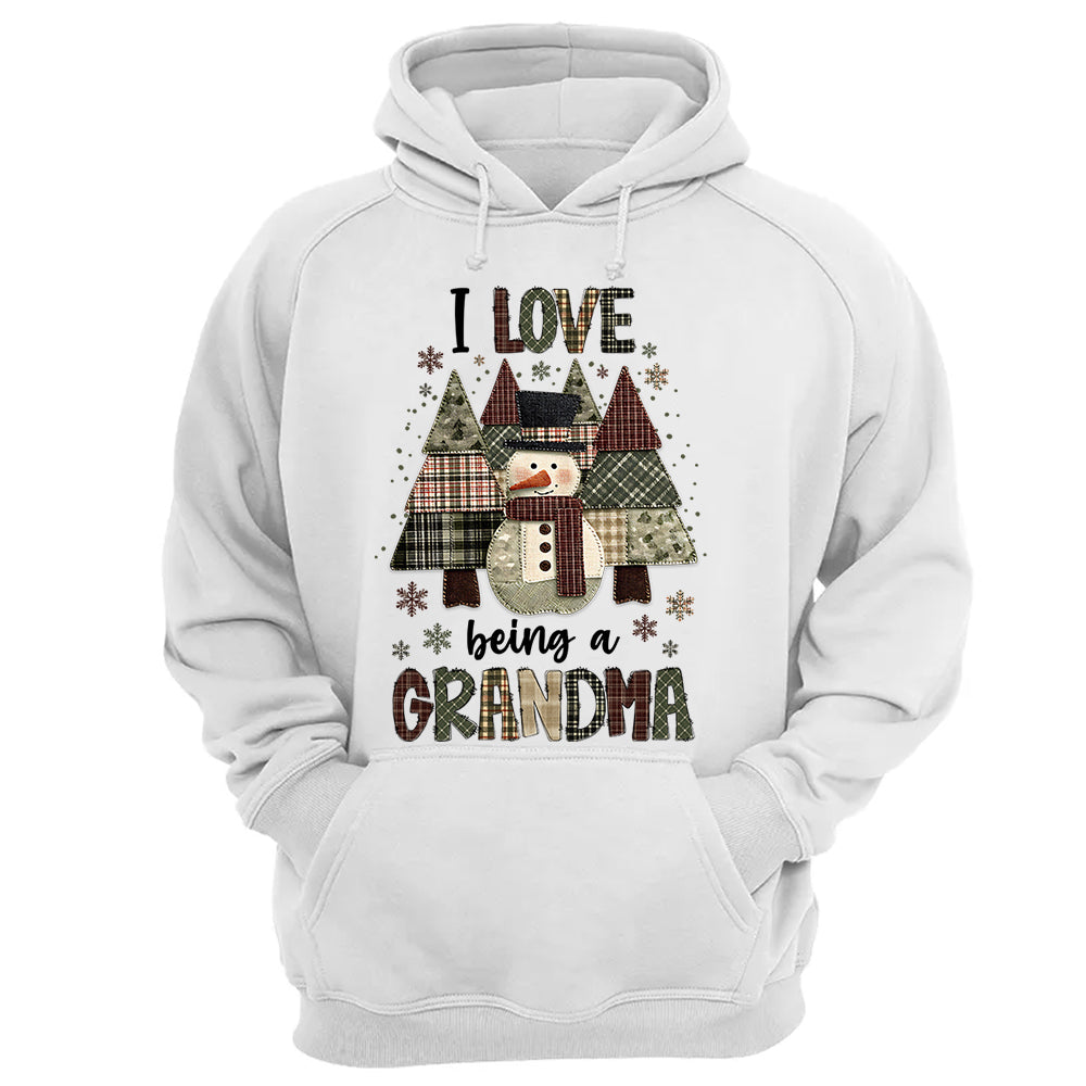I Love Being Grandma Shirt - Personalized 2D Patchwork Snowman Sweatshirt For Grandmas NA04